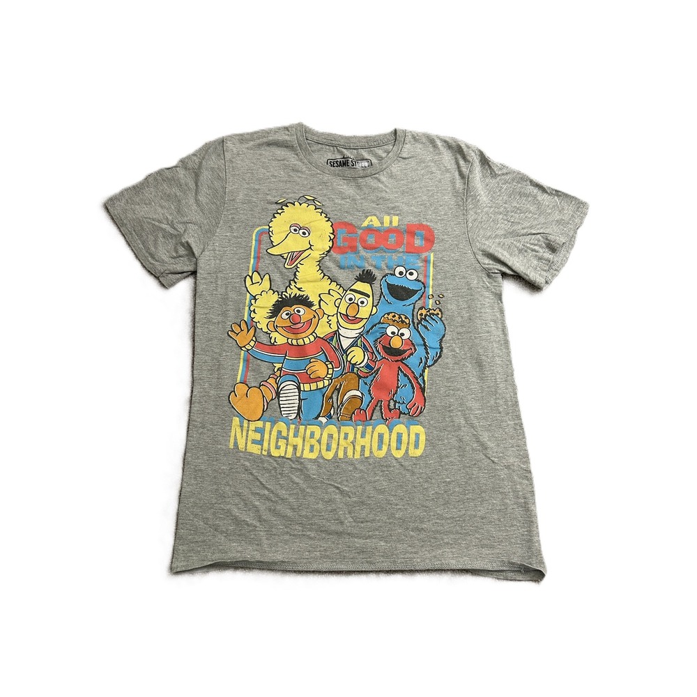 Sesame Street Graphic T-Shirt Mens Small Gray Excellent All Good Neighborhood